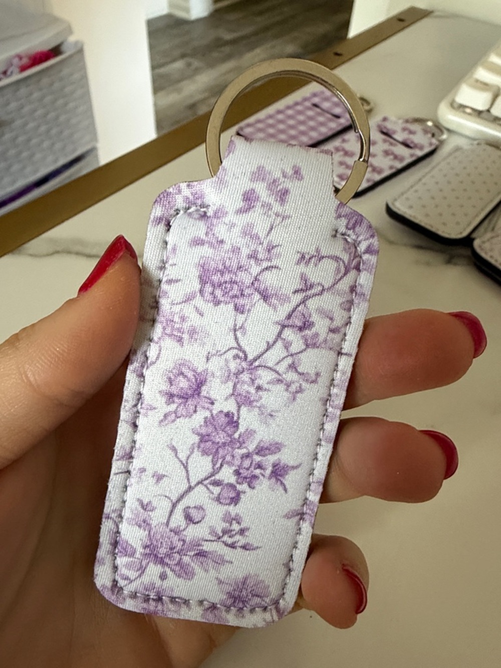 Lip Balm/Lipstick/ Key Holder Keychain Holder - Purple Patterns Bows - Pick 1 - Picture 11 of 15